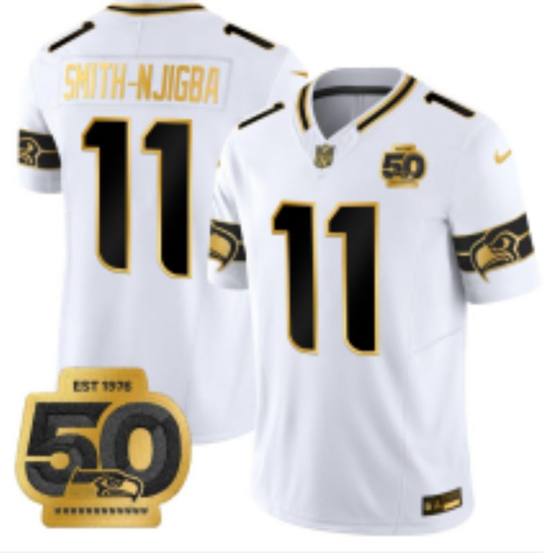 Men 2026 Seattle Seahawks #11 Smith-Hjigba White gold 3th generations Nike Limited NFL Jersey style 001